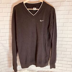 Nike Grey/White Trim V-Neck Golf Sweater Sz L